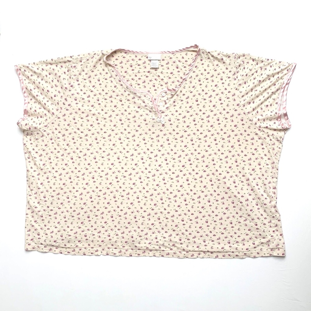 Vintage Ivory Baby Pink Floral Fairy Ditzy 100% Cotton Plus Size Top XXL 26/28